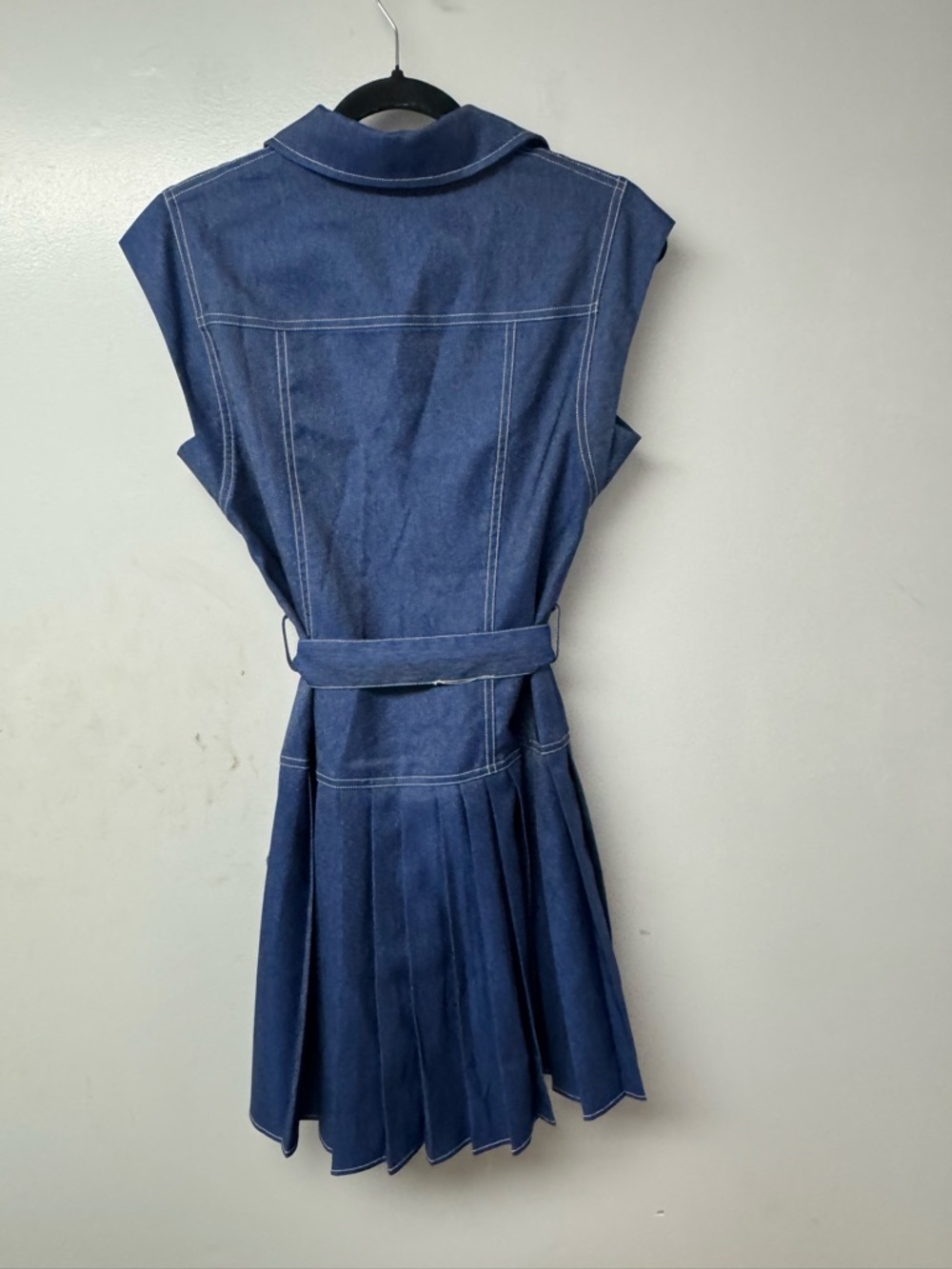 Current Air Anthropologie M Denim Pleated Button Up Dress Belted Collared A5 - Picture 5 of 10